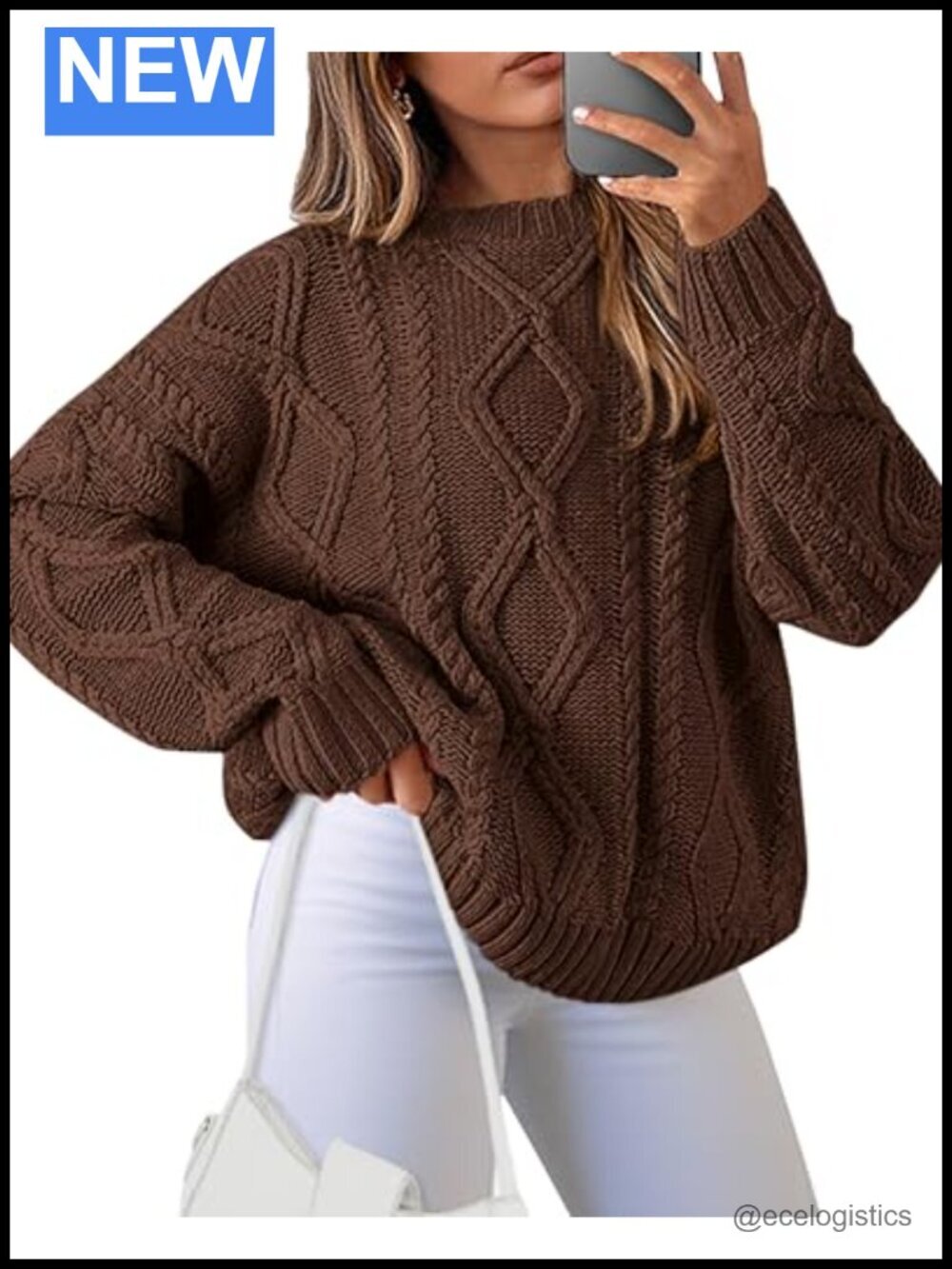 Casual Long Sleeve Chunky Knit Pullover Sweater for Women
